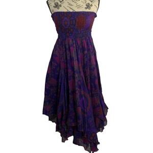 Sacred Threads Midi Dress Smocked Elastic Top Napkin Style Floral Print One Size